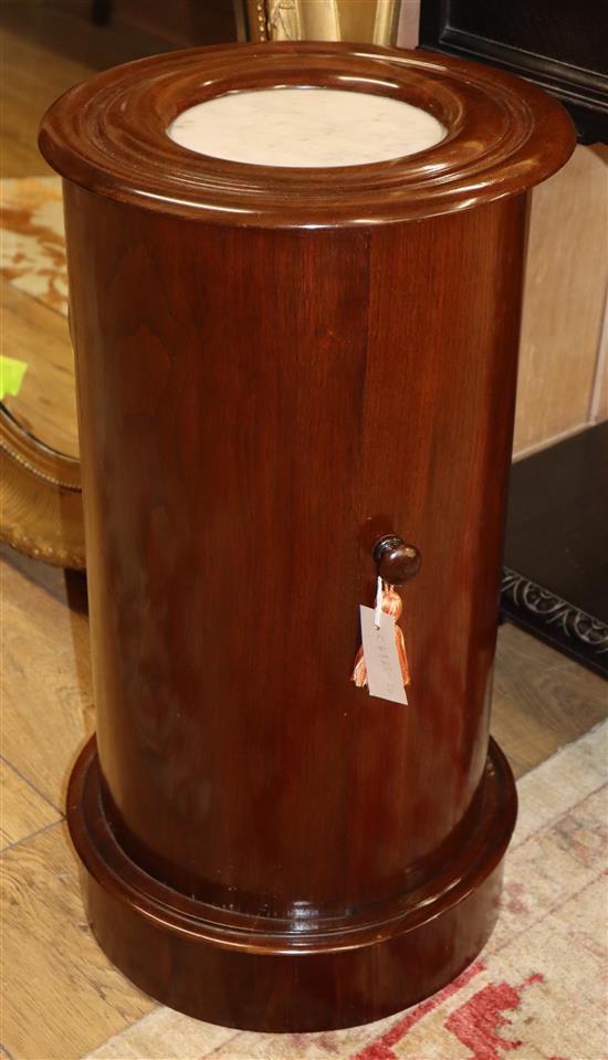 A Victorian mahogany marble top cylindrical pot cupboard H.71cm